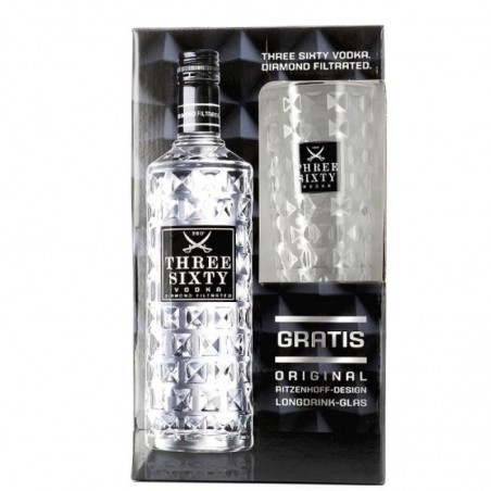 COFFRET ALCOOL - THREE SIXTY PREMIUM VODKA COFFRET 70CL + 1 VERRE - Planète Drinks