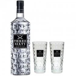 COFFRET ALCOOL - THREE SIXTY PREMIUM VODKA 1*70CL + 2 VERRES - Planète Drinks