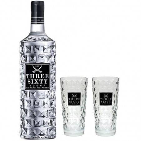 COFFRET ALCOOL - THREE SIXTY PREMIUM VODKA 1*70CL + 2 VERRES - Planète Drinks