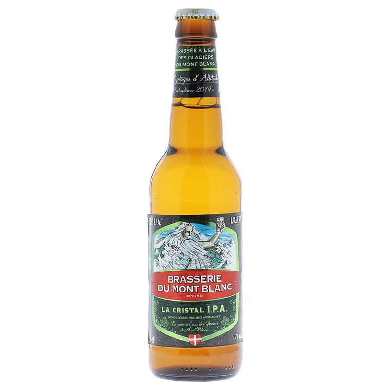 BRASSERIE DU MONT BLANC LA CRISTAL IPA 33CL 3.8 - Une bière blonde India Pale Ale légère en amertume, équilibrée et finement hou