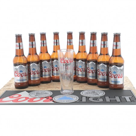 BOX DECOUVERTE COORS 9*33CL + 1 VERRE + 1 BAR RUNNER 34.9 - BOX DECOUVERTE COORS LIGHT 9*33CL + 1 VERRE + 1 BAR RUNNER