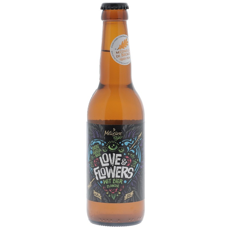 LOVE AND FLOWERS BIO 33CL 3.7 - La bière " Love &amp; Flowers " est une bière blanche artisanale au goût de rose. De fermentatio
